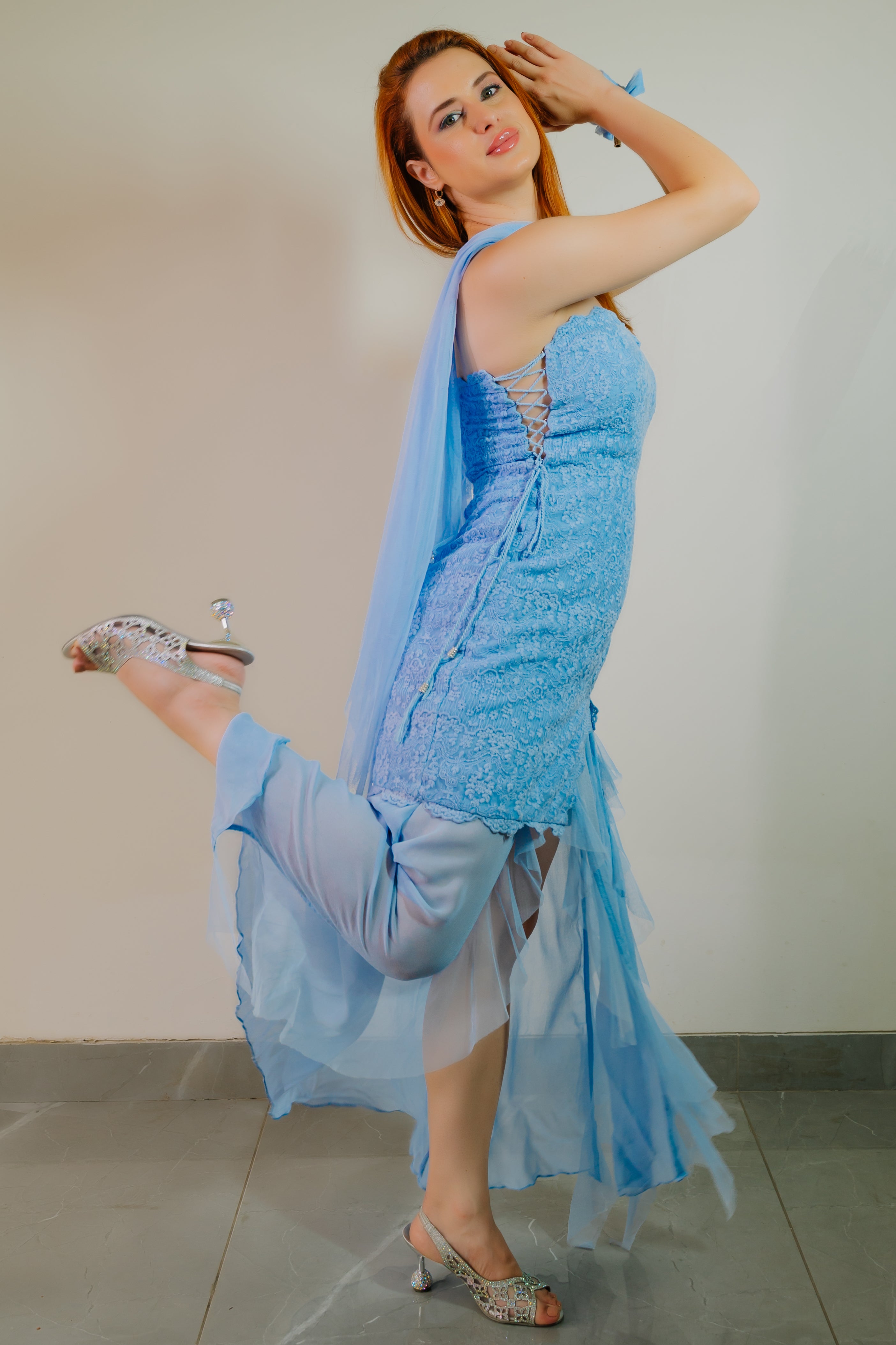 Dusty Blue Lace Dress